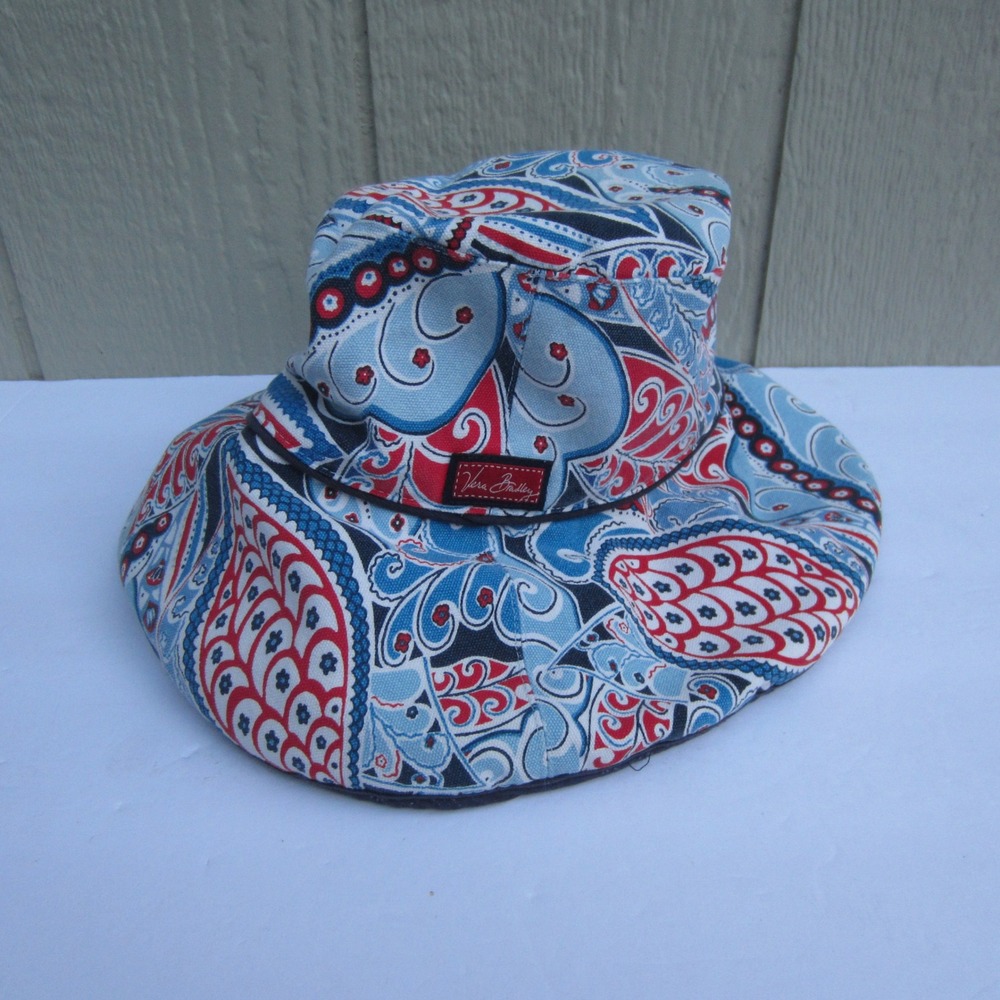 Vera Bradley Bucket Hat womens  Wide Brim Blue Red Paisley Cotton Canvas‎ Summer